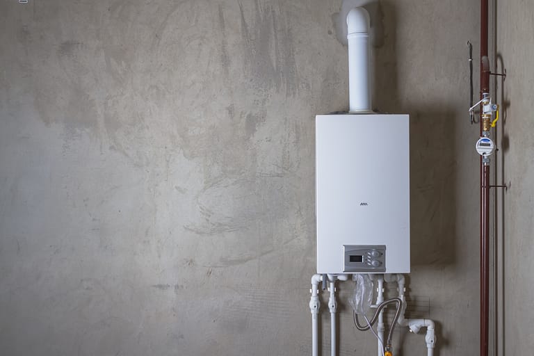 Double-circuit gas boiler in a new house for winter heating and water heating.