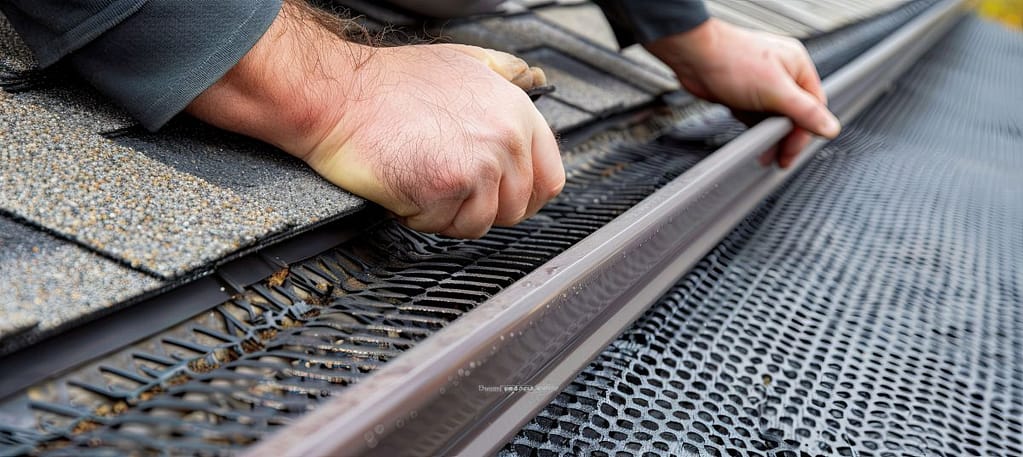 hands installing a gutter guard