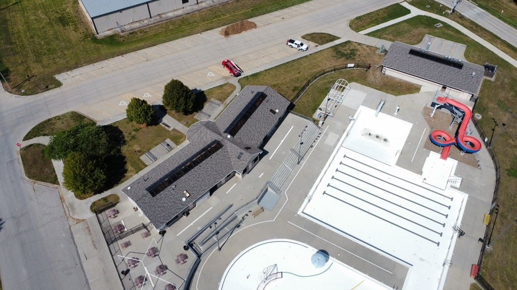 Newly repaired commercial roof