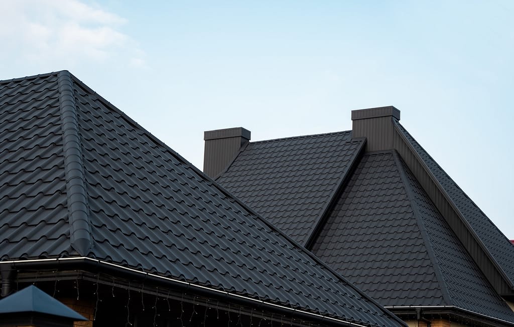 Black metal tile roof