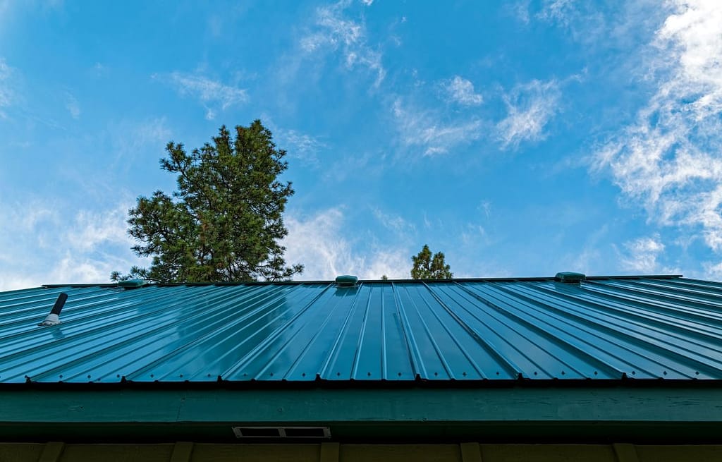 metal roof colors electric green blue sky