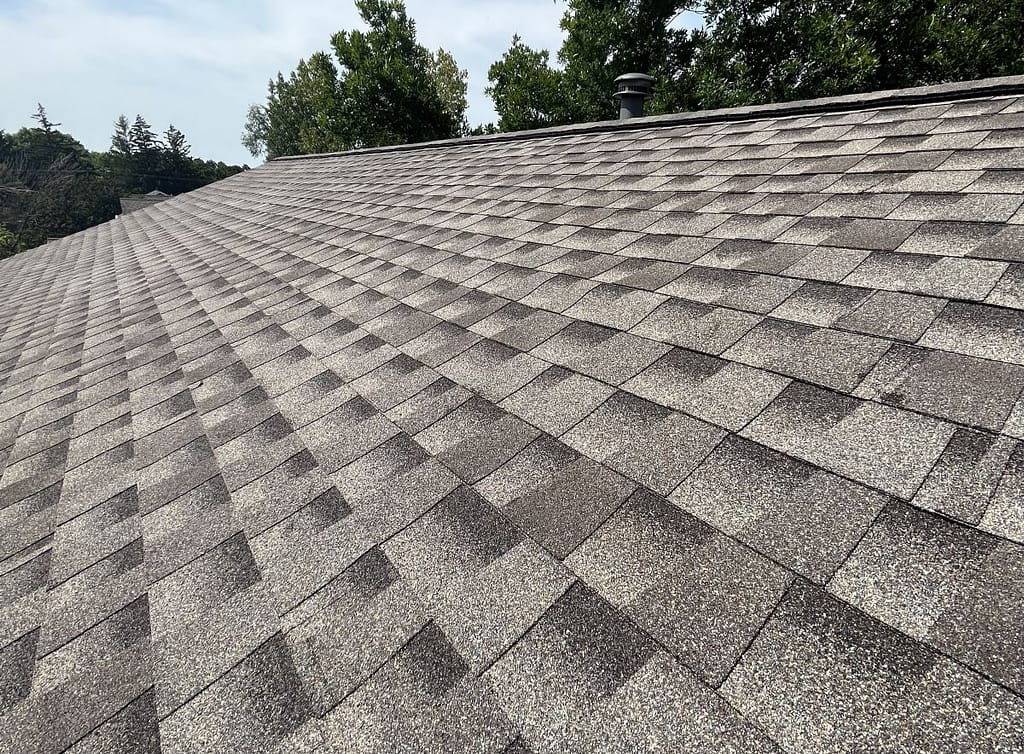 Close-up of a new shingle roof