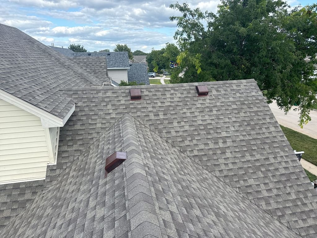 Close-up of newly installed shingles
