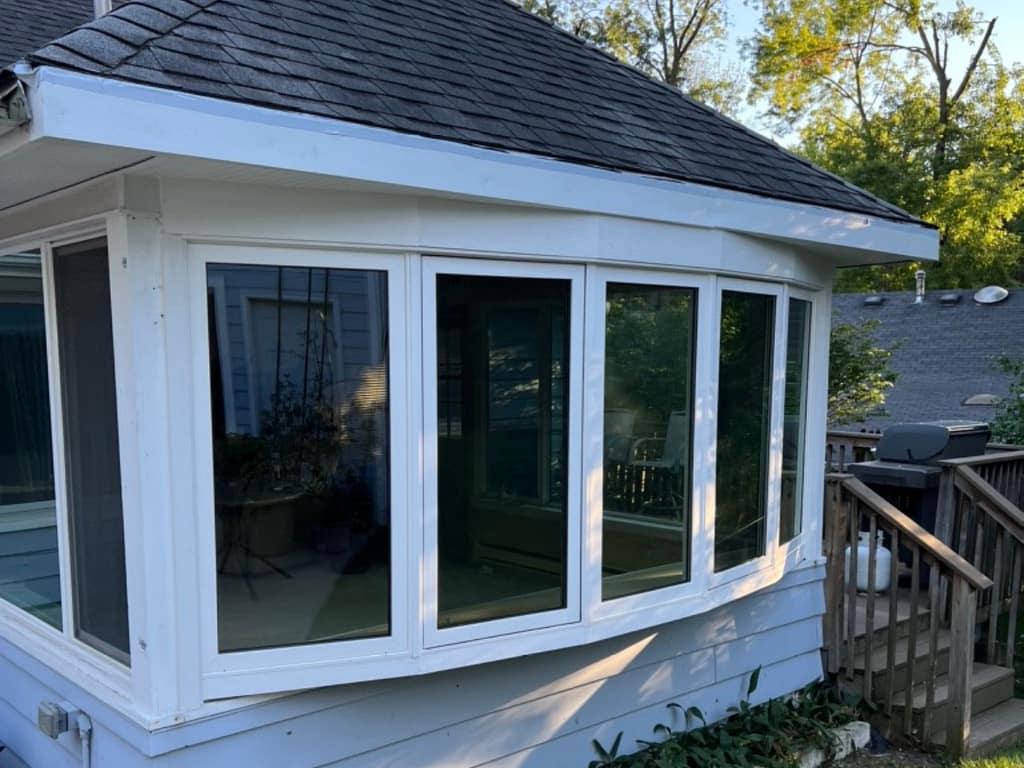 Bow window replacement on an Iowa home by Heartland Roofing, Siding, and Solar.