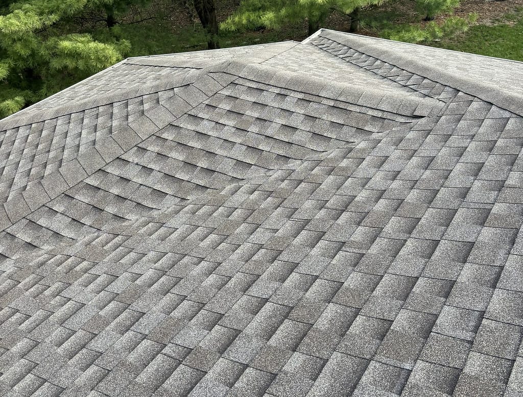 Close-up of new shingle roof