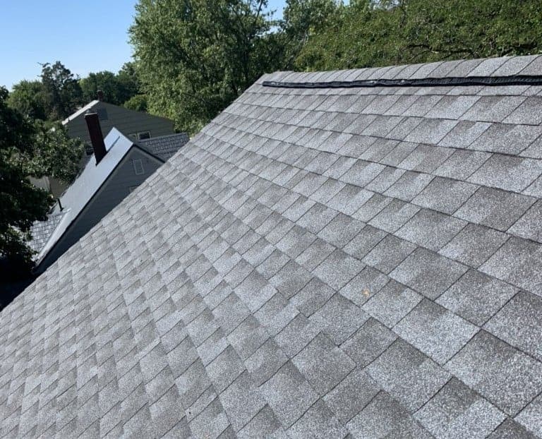 Grey GAF Timerline shingles on a roof
