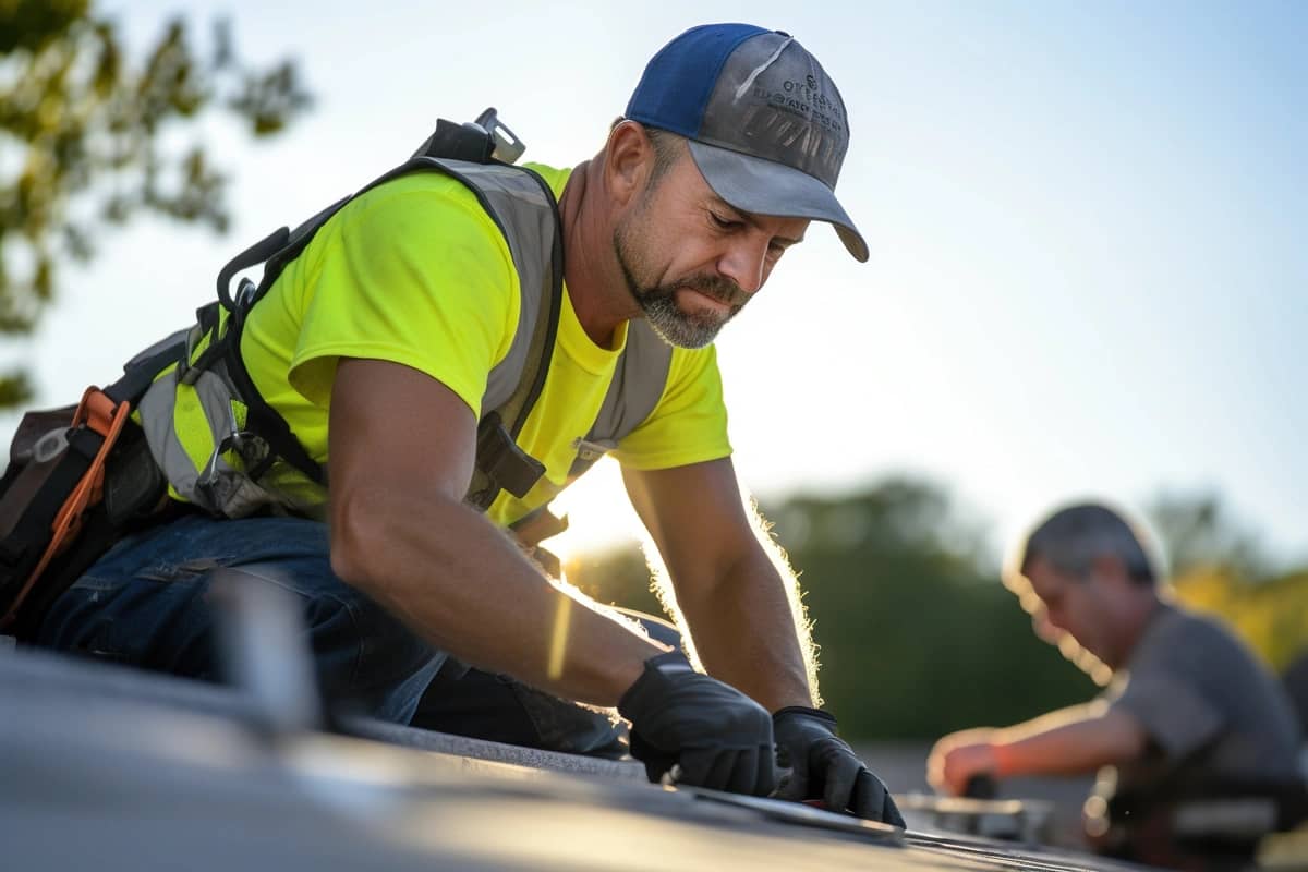 worker on the roof working