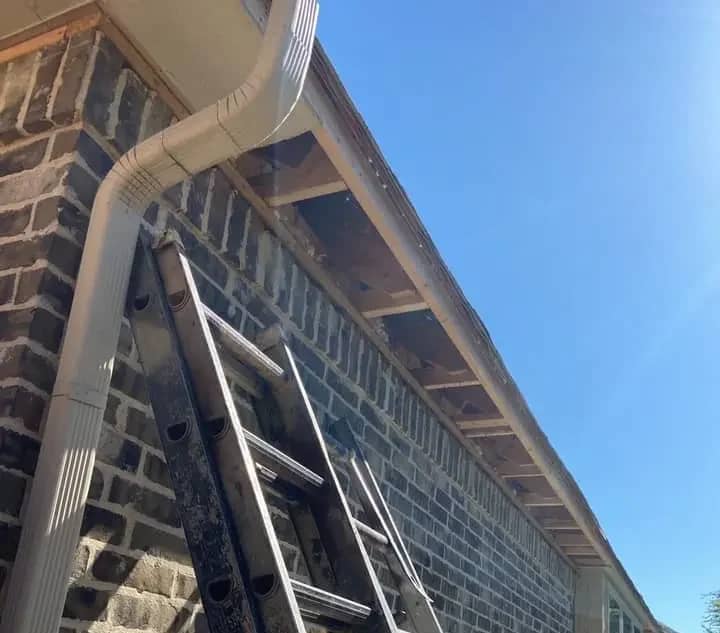 close up to ladder and house gutter