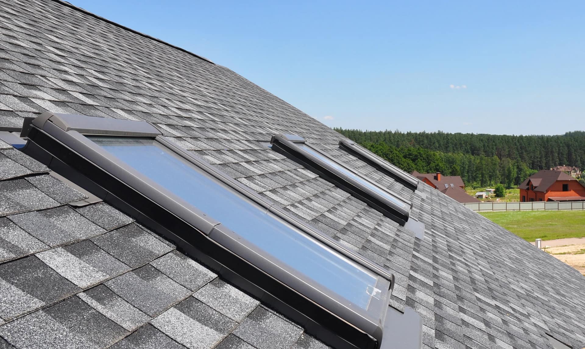 asphalt shingle roof with skylights