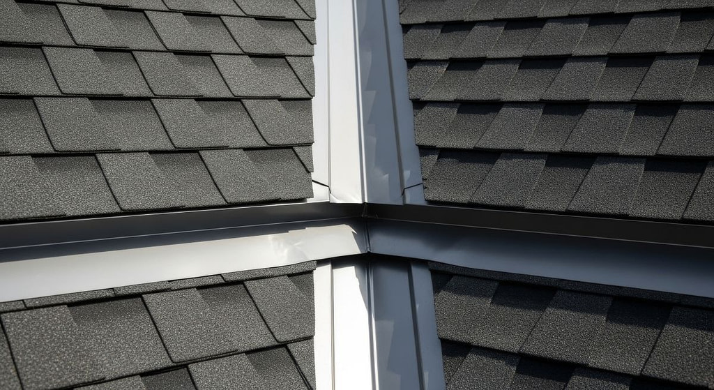asphalt shingle roof with metal valley flashing