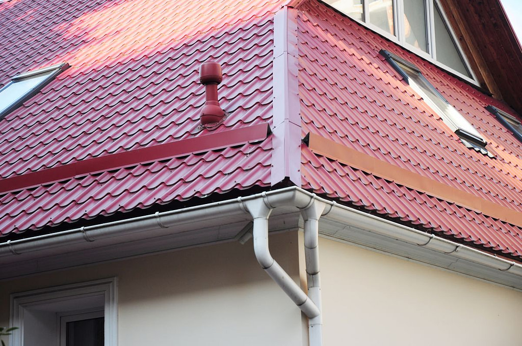 metal tile roof with roof flashing