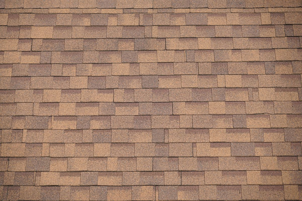 close-up of brown asphalt shingles