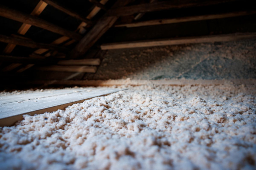 thick cellulose insulation on the attic floor
