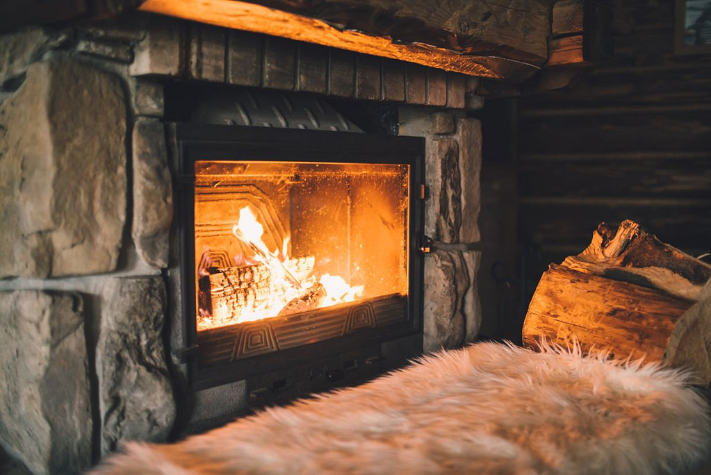 cozy fireplace with fire