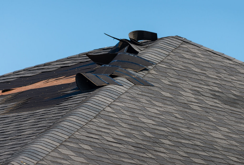 wind-damaged roof