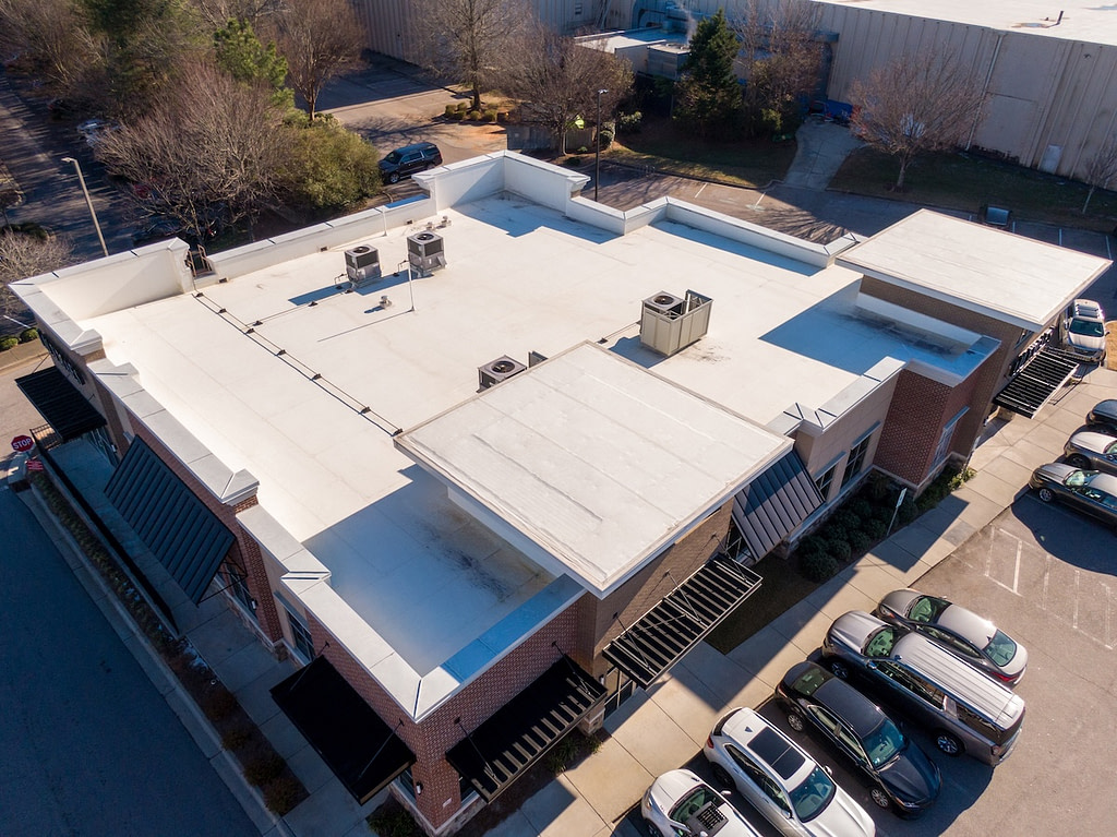 Drone Images of a TPO Roof on a Commercial Building.