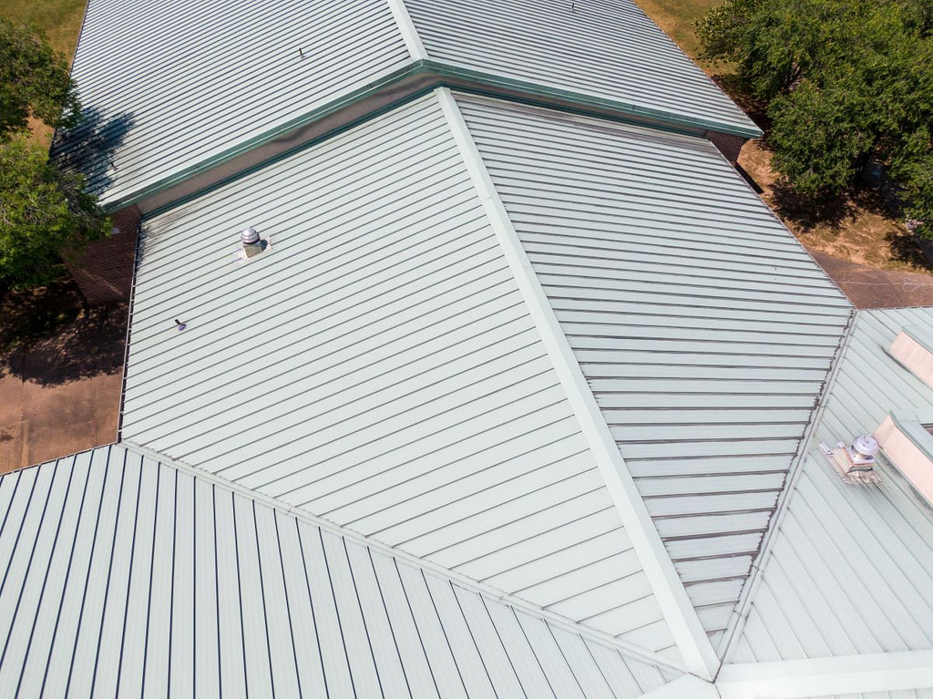 Metal commercial roof, school