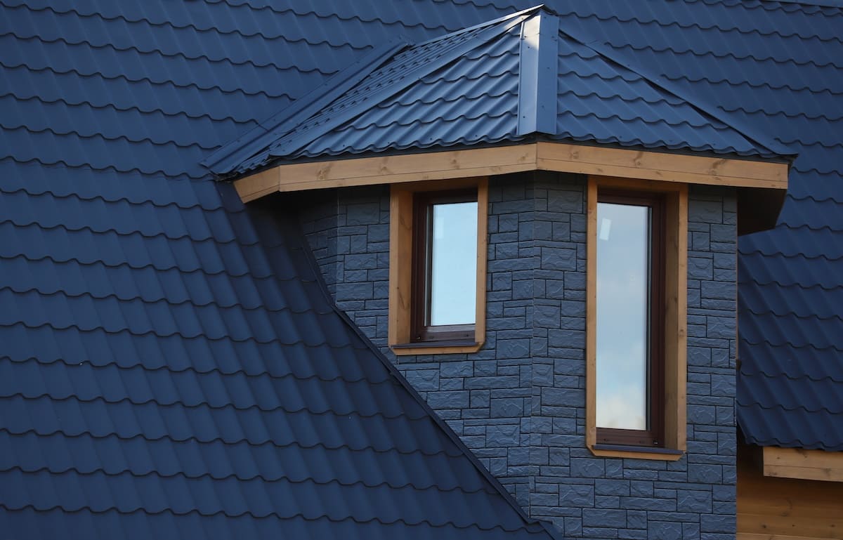 Black metal roof with waterproof coating