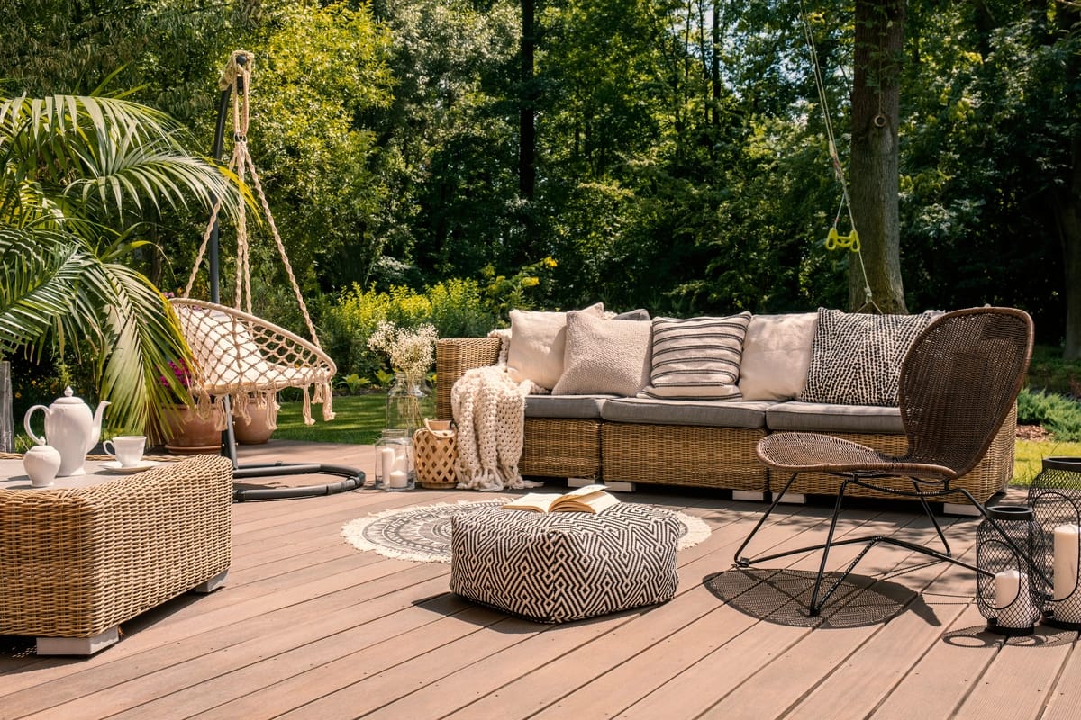decks canby-new deck in backyard with stylish outdoor furniture