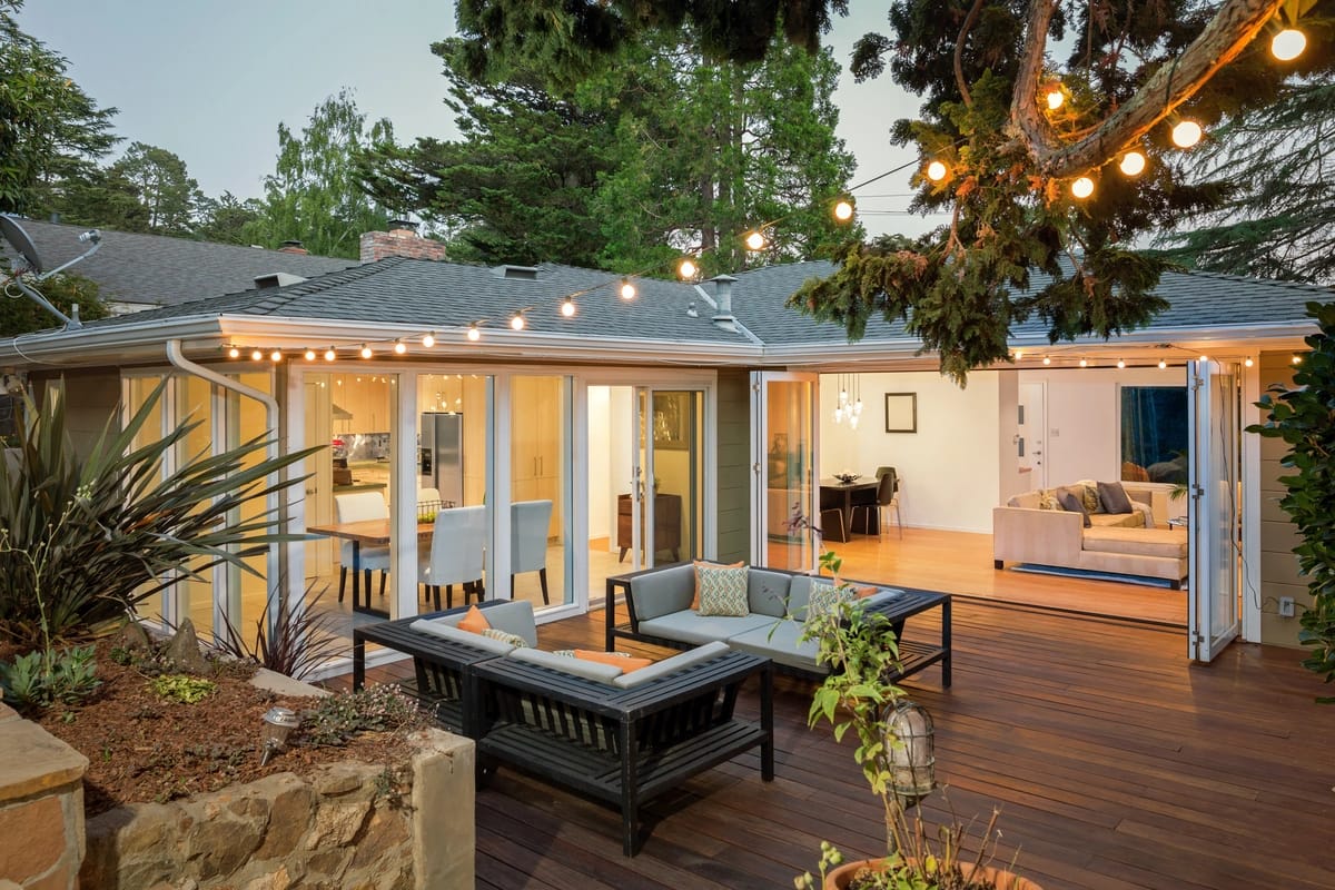 decks happy valley-new decking off the main house with outdoor lighting