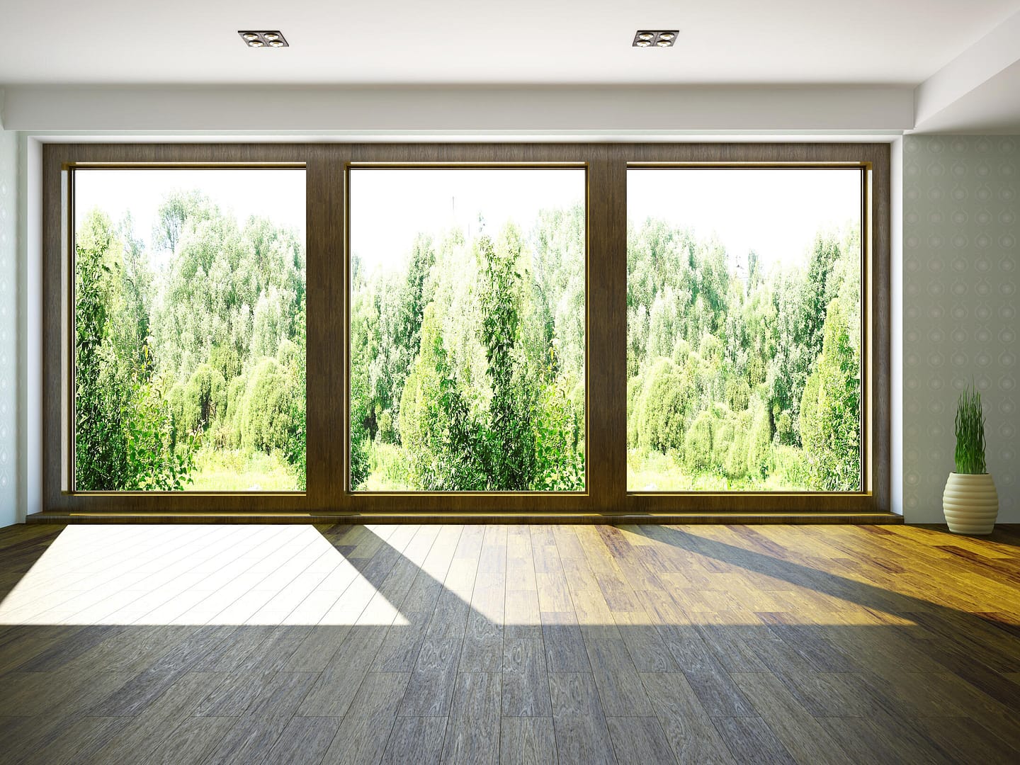 modern windows-floor to ceiling windows with natural wood trim