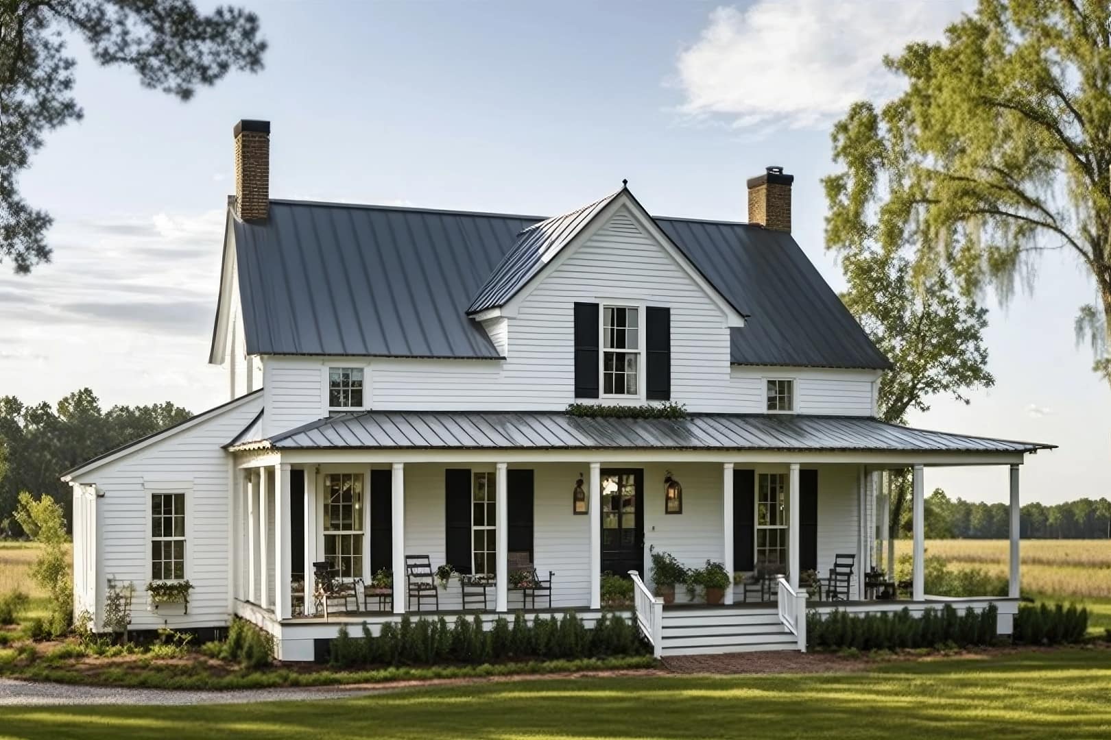 farmhouse style home in portland with black metal roof