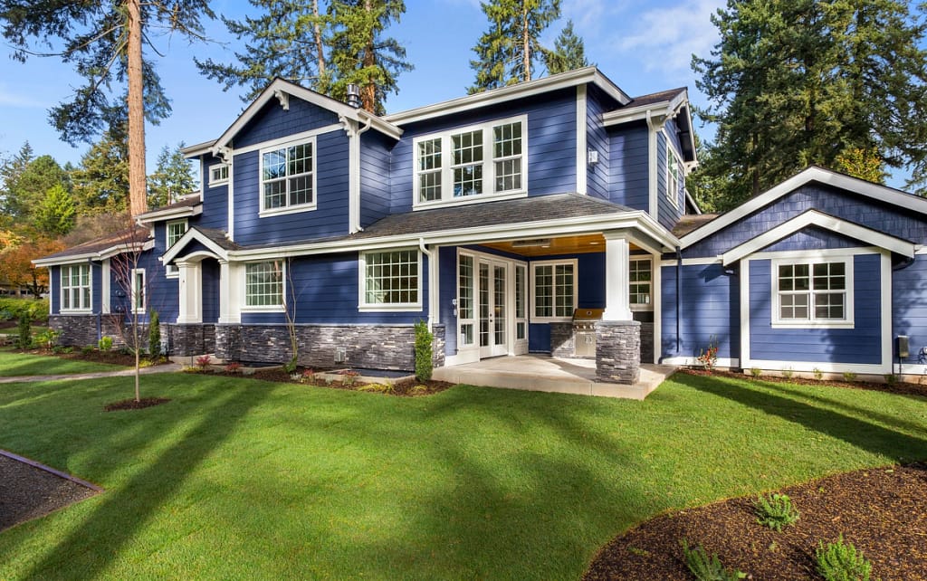 blue home siding windows
