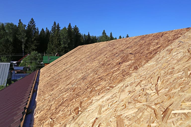 close up to plywood roof decking