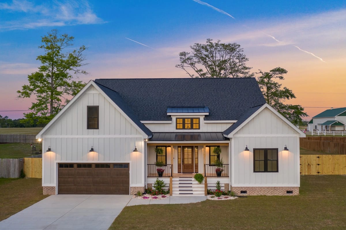modern house exterior at sunset