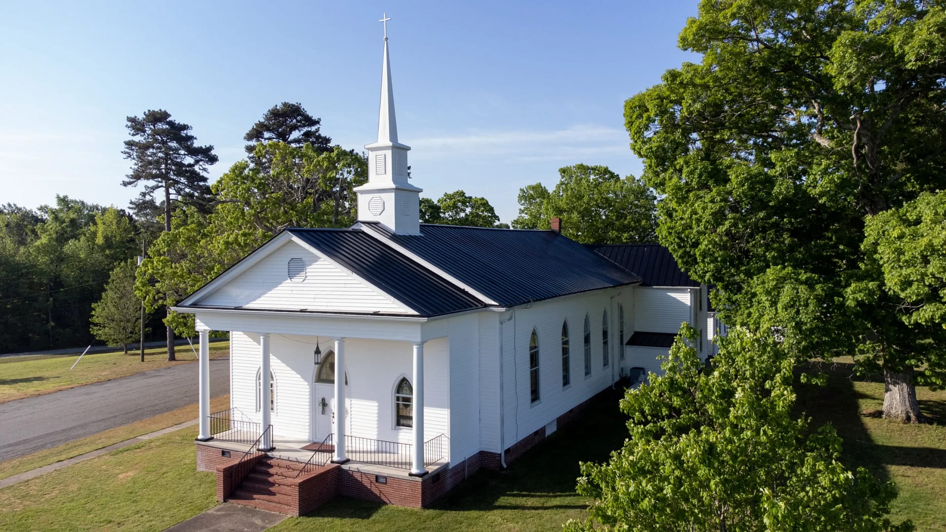 Standing seam metal roof - black - installed on church