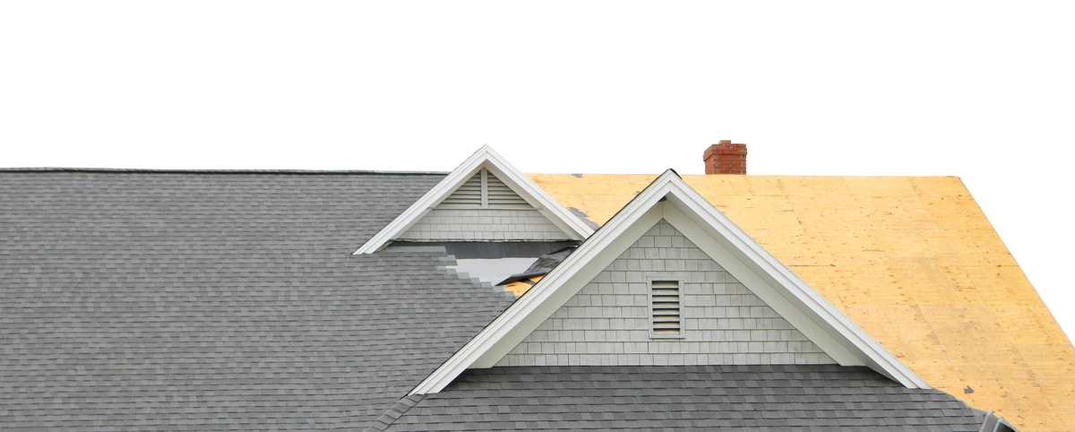 half of roof with removed shingles