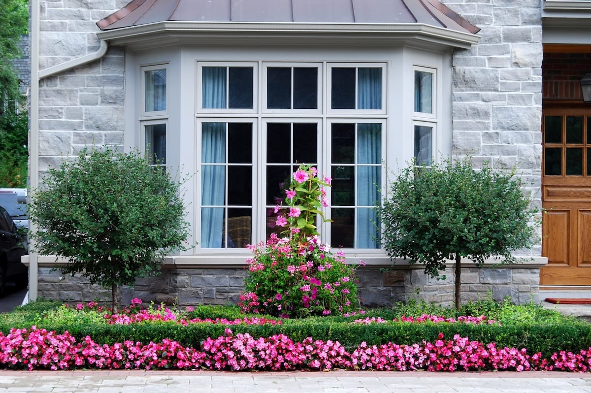 Bay window with flowers outside