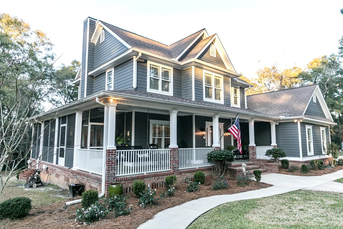 gray house with vinyl siding