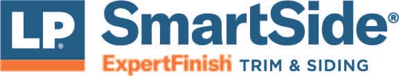 Logo featuring the words "LP SmartSide" in bold blue, followed by "ExpertFinish Trim & Siding" in smaller orange and blue text. The logo represents a brand related to building materials and siding solutions.