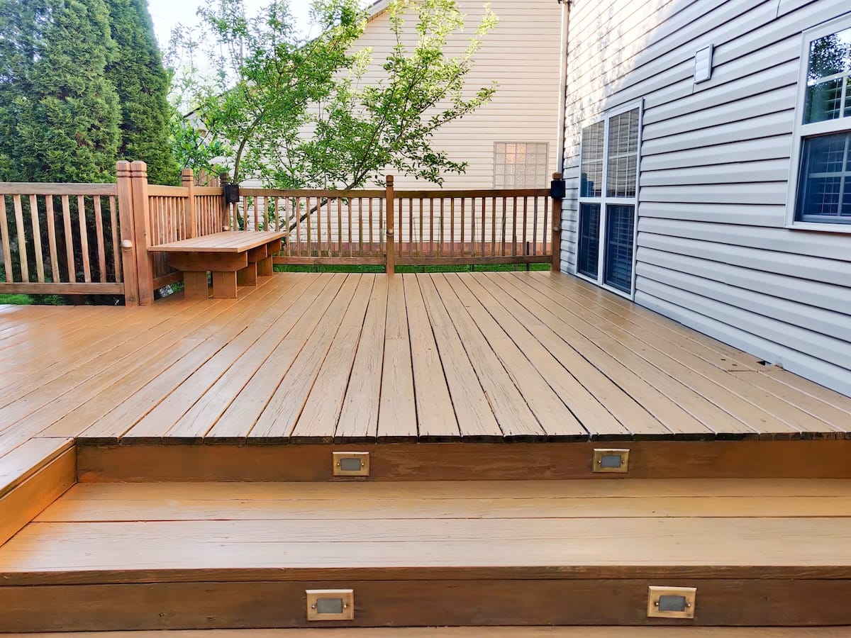 Wooden deck of family home.