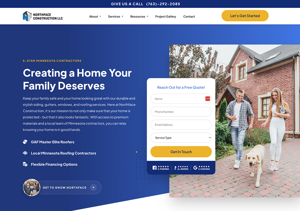Northface construction - powerful home services website design examples for 2025