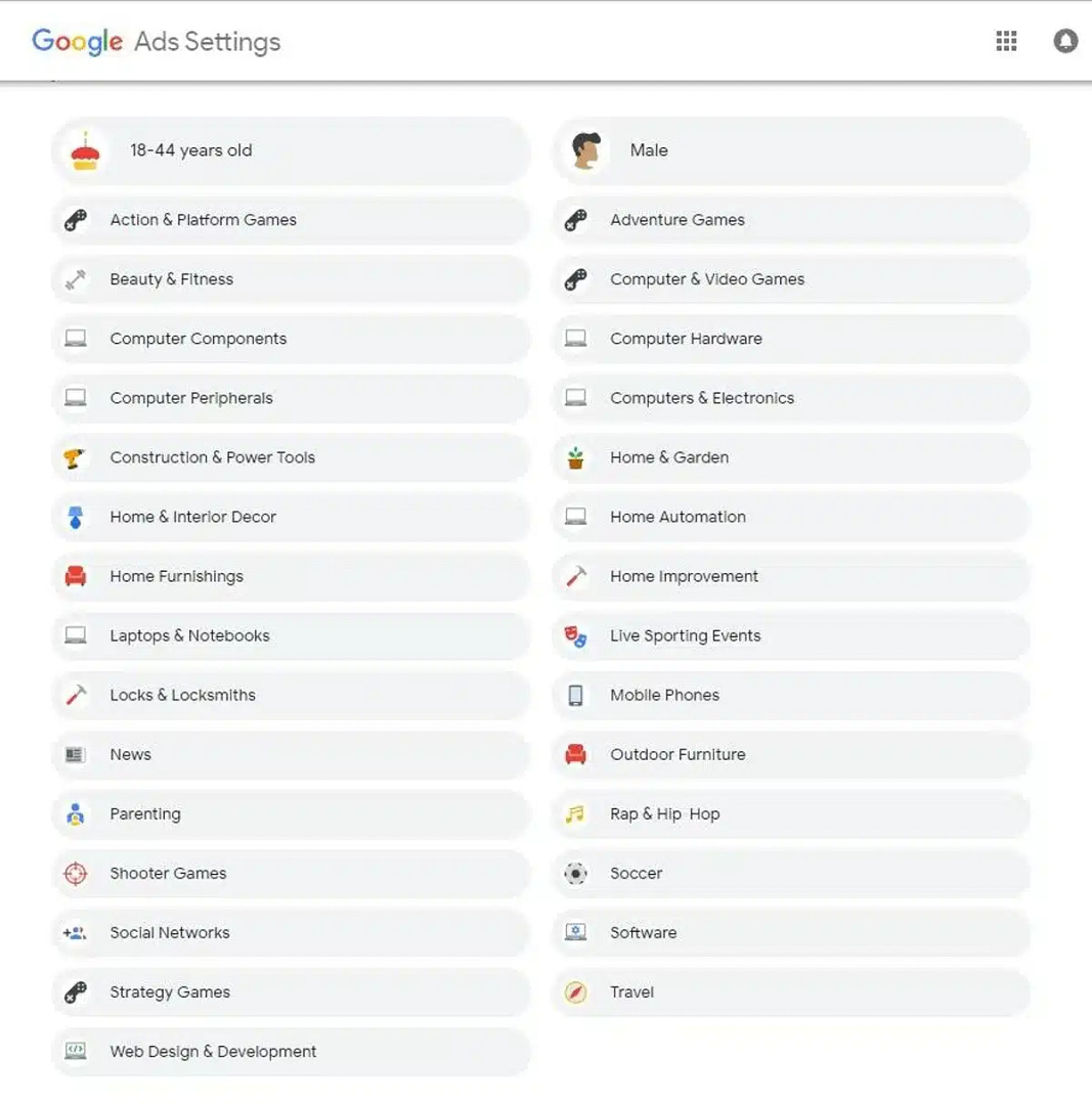 Adsettings Google