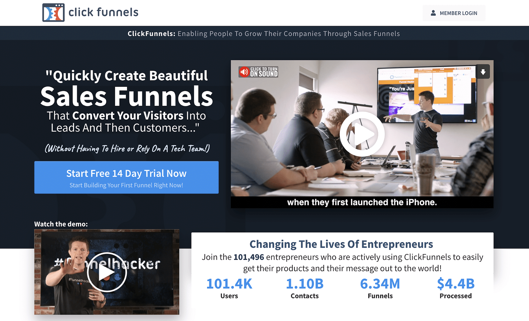 Clickfunnels example of conversion focused landing pages