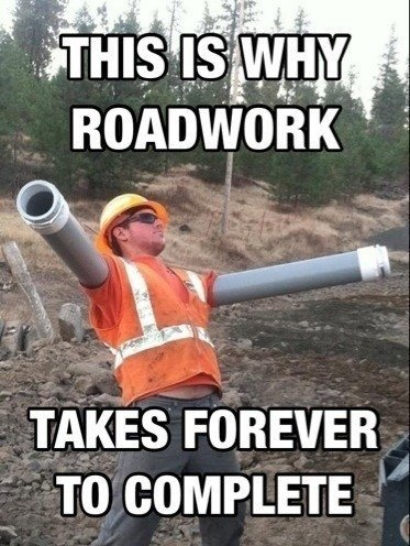 Construction meme with man with cone arm.