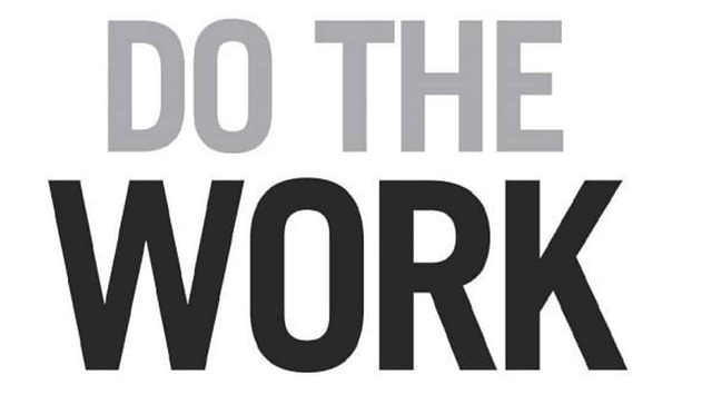 The image features the phrase "Do The Work" in bold capital letters, with "DO THE" in gray and "WORK" in black against a white background, echoing the diligence often emphasized in digital marketing strategies.