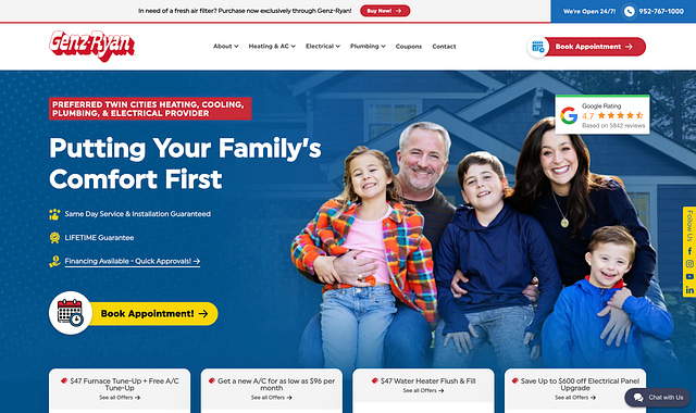 Experience top-tier HVAC and plumbing web design solutions with Hook Agency. Our expert services in heating, cooling, plumbing, and electrical ensure your home remains comfortable and efficient. Schedule your appointment today or take advantage of our exclusive special offers. Trusted by many, we proudly display our "Google Rating" logo at the top right corner of our site. Plumbing Web Design Examples + Companies 2024-2025 / best Hvac marketing agencies
