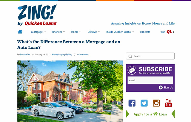 Blog examples for business - Zing, Quicken loans blogging layout