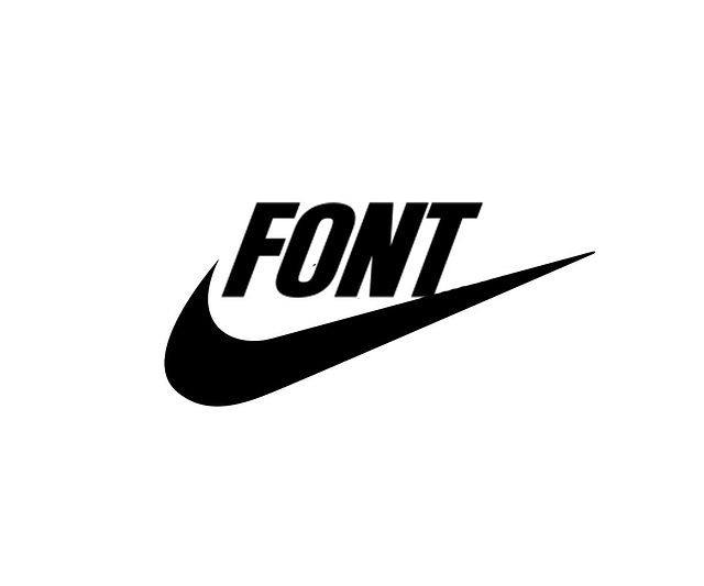 The iconic black Nike swoosh logo merges seamlessly with bold "FONT" lettering, creating a striking visual against a pristine white background.