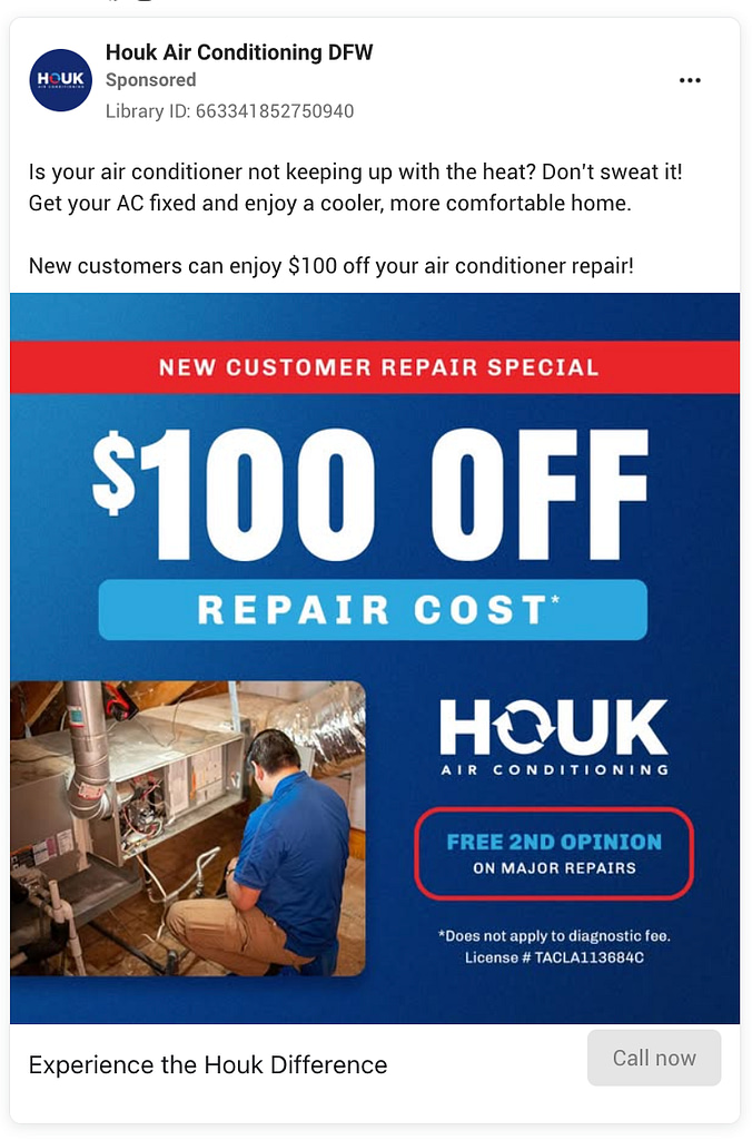Houk Air Conditioning DFW Special Offer Stay cool this summer with Houk Air Conditioning DFW! Get $100 off on repair costs and receive a complimentary second opinion on major repairs. Our expert technicians are committed to ensuring your AC operates at peak performance. Upgrade today for unmatched comfort. Call us now to discover why we are one of the leading HVAC companies in the area.