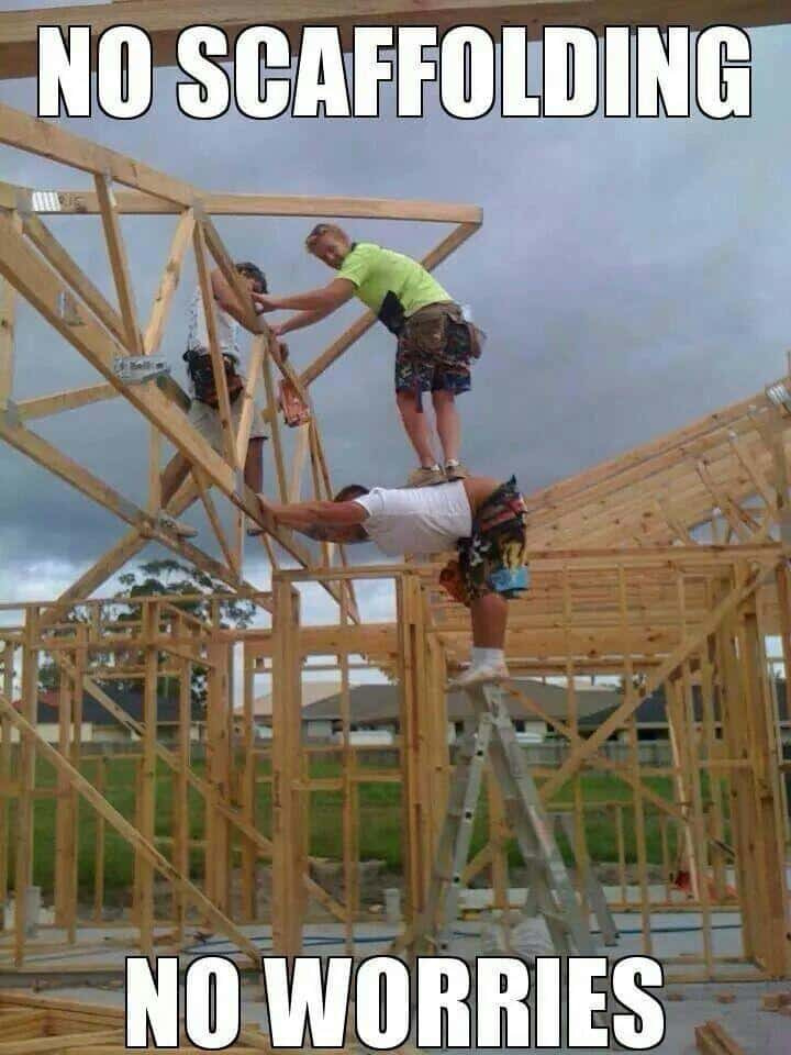 Construction meme of person being scaffolding.