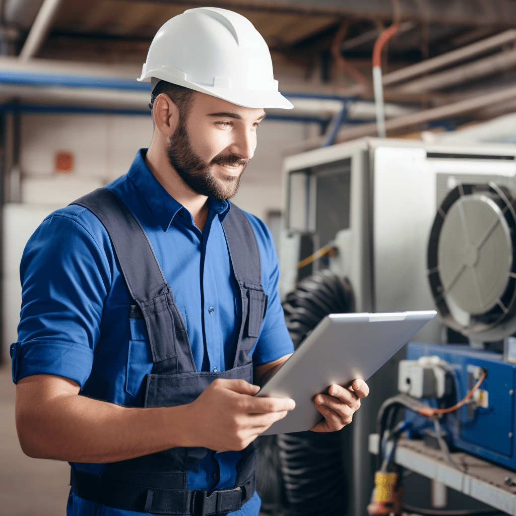 A HVAC technician troubleshooting a heating system
