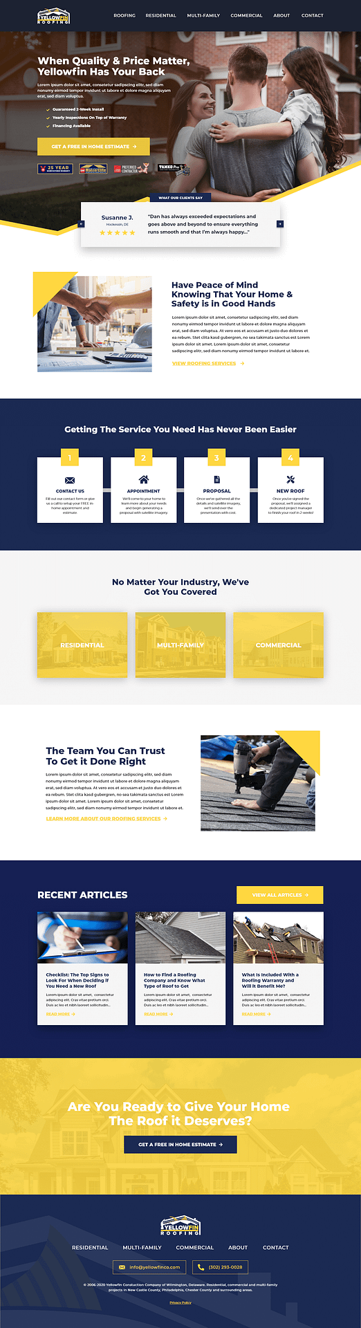 Yellowfin Roofing - Roofing Contractor Website Design