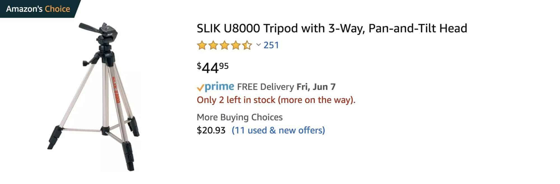 Slick U8000 - video tripod for in-home video studio, startup, small business