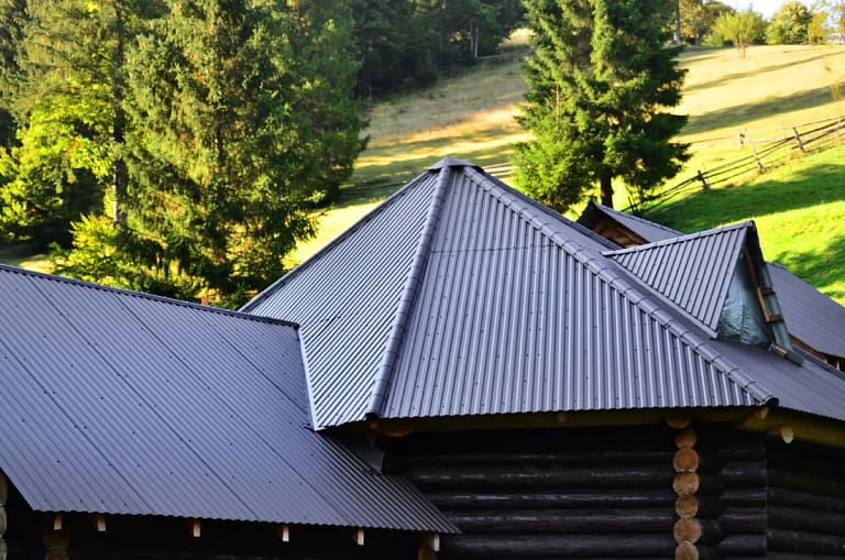 black metal roof log cabin