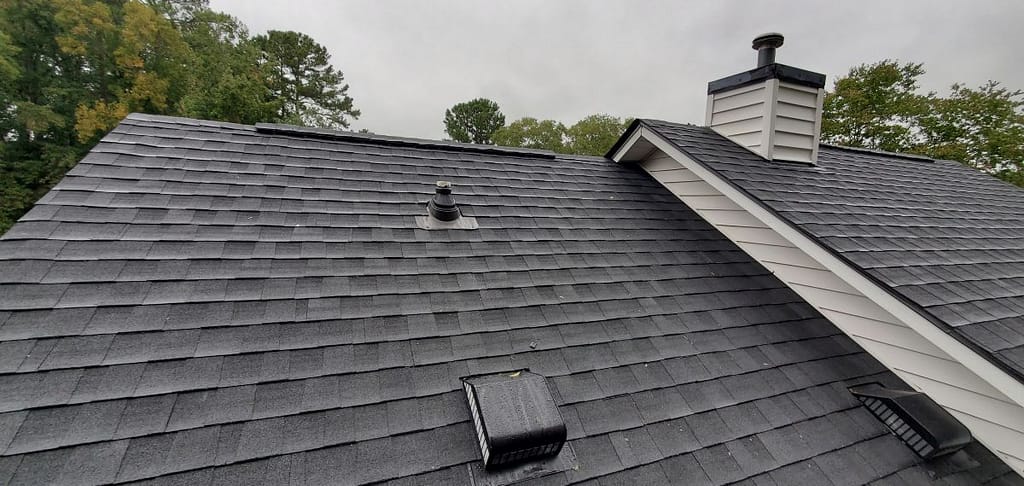Newly Installed Black Asphalt Architectural Shingles on a Residential Home, Architecture, Roofing, Real Estate